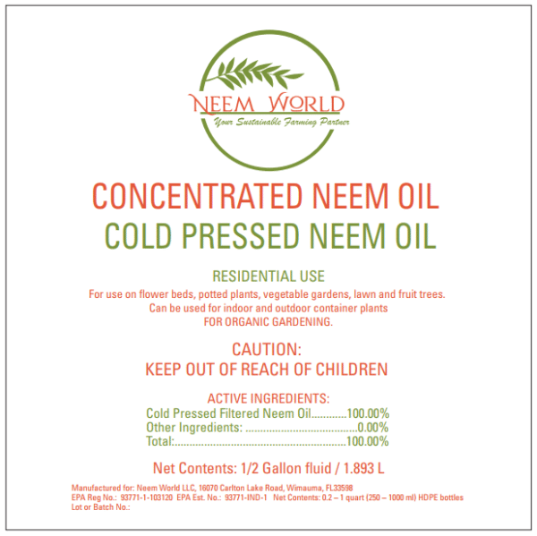 Neem World Cold-Pressed Neem Oil Concentrate (16oz/32oz/½ Gal) - Organic Pest & Fungus Control for Home Gardens - Residential use