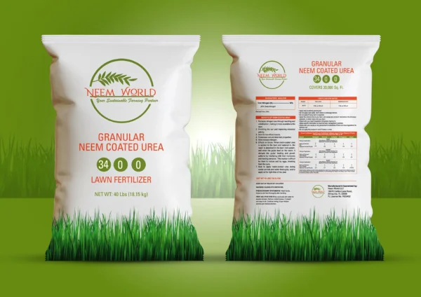 Neem World Granular Neem Coated Urea 34-0-0 Lawn Fertilizer – 40 lbs (or 25 lbs)